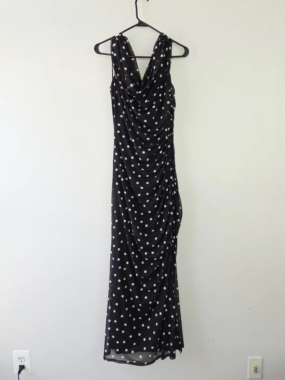 Abercrombie & Fitch Mesh Draped Maxi Dress Size Large Polka Dot